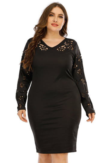 Woochic robe grande taille col en V découpé cintrée noir 1XL